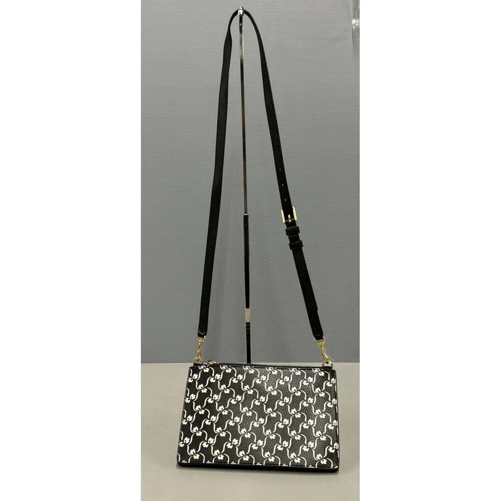 Tory Burch Blake Printed Crossbody Black and Red Floral Purse Pebbled Leather - Picture 3 of 7